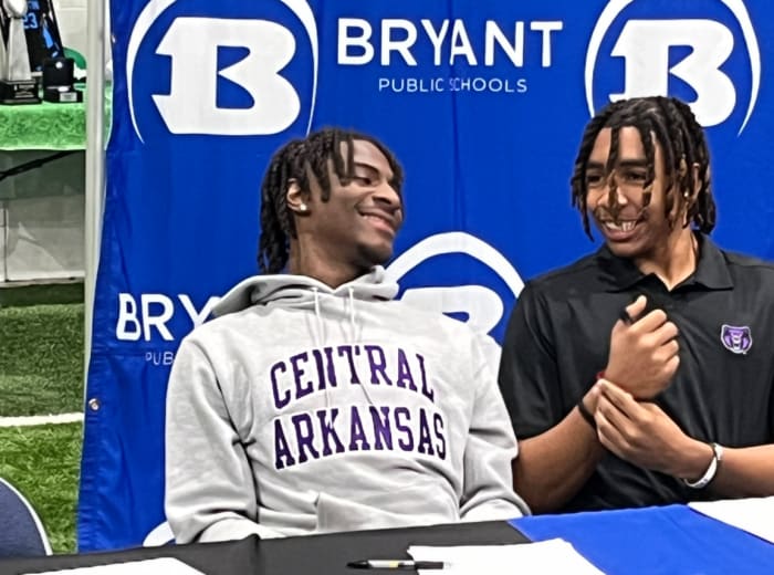 University of Central Arkansas signees Mytorian Singleton (left) and Brenden Bennett (right) (Photo by Nate Olson)